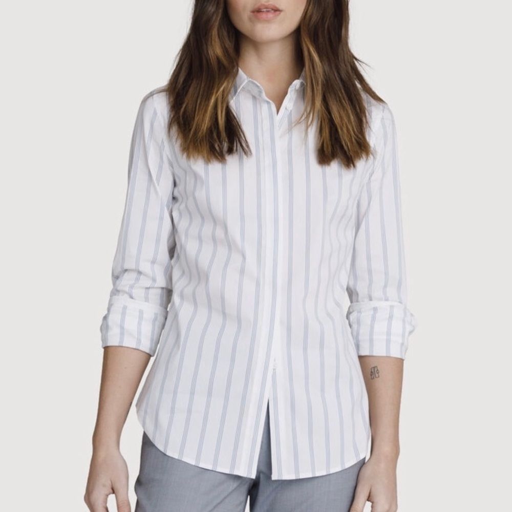 Kit And Ace White And Pink Striped Button Up Shirt Tailored Blouse Size 10